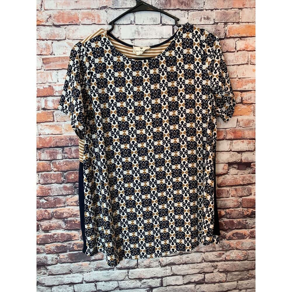 Betsey’s Boutique shop blue orange blouse top shirt women's size small